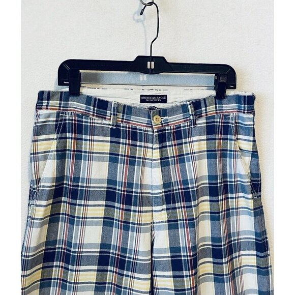 American Eagle Pants Mens 32 Blue Plaid Straight Leg Pockets Preppy Y2K 90s - Picture 2 of 7